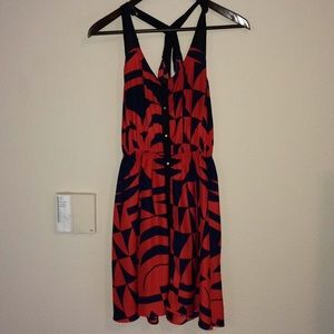 Orange and navy print dress
